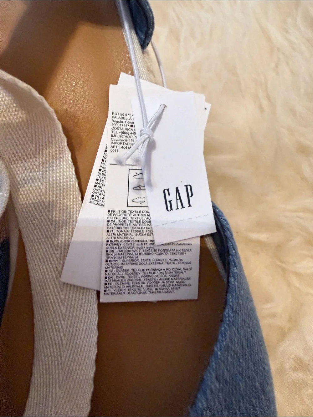 GAP Denim Blue Espadrille Wedge Sandals with Cream Ankle Wrap